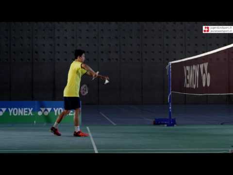 Badminton: Drive/Swip Aufschlag Rückhand (seitlich)